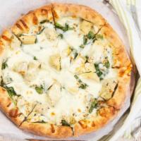 Roasted Artichoke & Spinach · Garlic and olive oil topped with mozzarella, roasted artichoke hearts, baby spinach, and par...