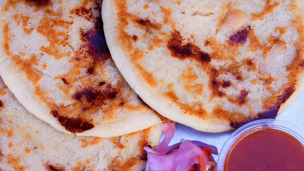 Pupusa Cheese · A Salvadoran dish made of a thick corn tortilla and stuffed with a  filling of Jack cheese. Hand made!