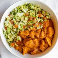 Chicken Tikka Masala Bowl · Spicy. Gluten free. Bed of basmati rice, slowly cooked spicy chicken tikka masala, and a sid...