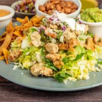 Taco Salad · Lettuce, pinto beans, veggies or meat, pico de gallo, guacamole, sour cream, cotija cheese, ...