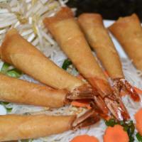 Fire Rocket Shrimp · Deep fried shrimp and egg roll wrapper.