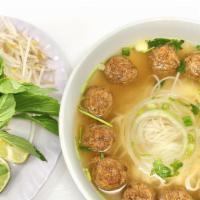 Vegan Meatball & Rice Noodle Soup · Vegan Broth. Gluten-Free & Vegan. Served with a side of bean sprouts, basil, cilantro, jalap...