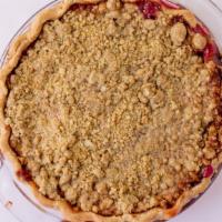 Sour Cherry Peach Pie W/ Oatmeal Crumb Topping-Slice · 