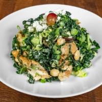 Smoked Chicken &  Kale Salad Gf · Smoked chicken, shredded tuscan kale & Brussels sprouts, marcona almonds, feta, red grapes, ...