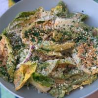 Spicy Bear Caesar Salad · gem lettuce, Chile spiked caesar dressing, parmesan cheese, crispy shallots, puffed rice, ch...