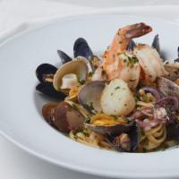 Linguine Tutto Mare · Prawns, scallops, clams, mussels over linguine pasta, marinara or white wine sauce.
