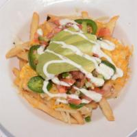 Southwest Cheese Fries (One Pounder) · Regular fries, Cheddar/Jack cheese, avocado, pico de gallo, jalapeños, drizzled with ranch.