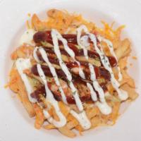 Bbq Chicken Fries (Half Pounder) · Regular fries, Cheddar/Jack cheese, shredded chicken, BBQ sauce, drizzled with ranch.