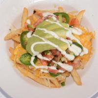 Southwest Cheese Fries (Half Pounder) · Regular fries, Cheddar/Jack cheese, avocado, pico de gallo, jalapeños, drizzled with ranch.