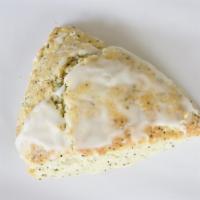 Lemon Poppyseed Scone · Locally baked scone