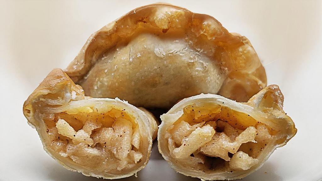 Apple (10) · The dumpling that started it all! Inspired by our cook’s love of apple pie and empanadas. Chock full of gooey Granny Smith apples and bursting with flavor. Try to eat just one.. Recommended with our Salted Caramel sauce.