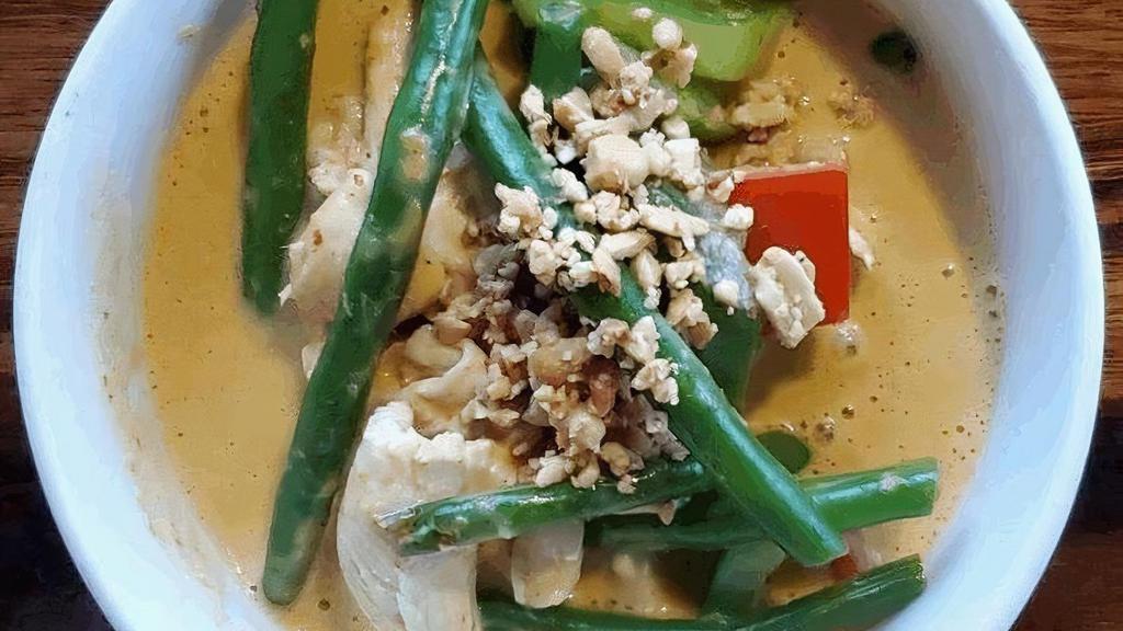 Panang Curry · Green bean and bell pepper in medium spicy panang curry sauce.