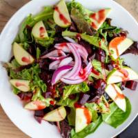 Beet Salad · Mix greens, beets, green apples, red onion and raspberry vinaigrette dressing.