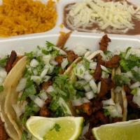 Street Taco Taco Plate  · Tacos with side of rice and beans