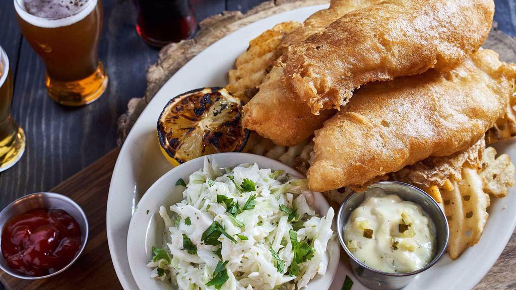 Alaskan Cod & Chips · Popular. Arizona gold-battered wild cod, tartar sauce, creamy slaw, seasoned fries, grilled lemon.