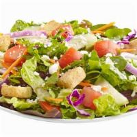 House (160 Ounces) · Romaine,
Spring Mix,
Red Onion,
Pepperoncini,
Carrots & Cabbage,
Tomatoes,
Cucumbers,
Feta C...