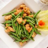 Dancing String Bean · Sautéed fried string bean with crunchy marinated chicken in special sauce