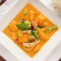 Mango Curry · Choice of chicken, or pork, or tofu with mango, bell peppers and basil leaves simmered in   ...