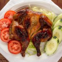 Thai Bbq Chicken… · A whole small chicken marinated in garlic and Thai herb marinade, flame-grilled and served  ...