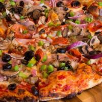 Personal Deluxe Classic · Italian sausage, Canadian bacon and pepperoni with black olives, sliced mushrooms, green pep...