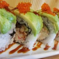 Caterpillar Roll · Eel crab cucumber, topped with avocado.