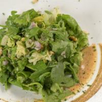 Bibb Lettuce And Arugula Salad With Pistachios & Fines Herbes · shallots, fine herbes, champ-grain mustard vinaigrette