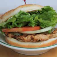 Chicken Breast Burger · 100% all beef 1/4lb charbroiled patty. Served with tomato, lettuce, pickles, onion, and mayo...