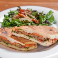 Grilled Veggie Sandwich · Seasonal vegetables, roasted red peppers, walnut pesto, garlic aioli, and balsamic on fresh ...