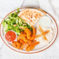 Curry Fried Chicken Plate · Served with super basmati rice veggie curry house salad and a warm pita.