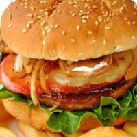 Hawaiian Burger With Potato Fries · Homemade burger patty, pineapple, tomato, sauteed onions, mushrooms, teriyaki sauce, lettuce...