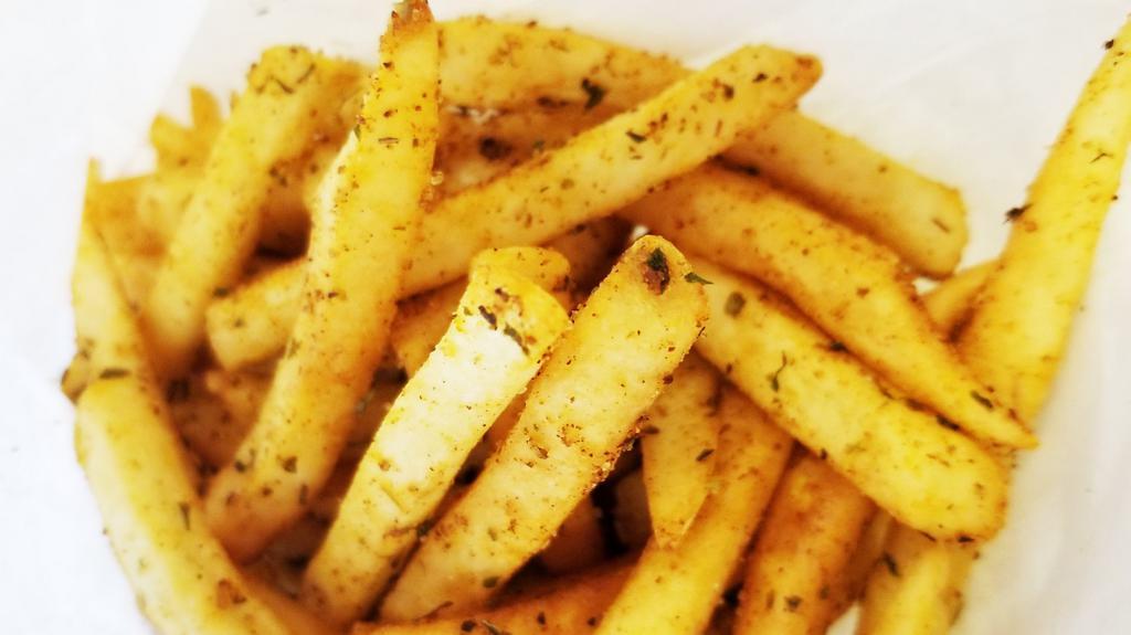 Seasoned Fancy Fries · Gluten free. Potato fries lightly seasoned with homemade paprika Italian seasonings.