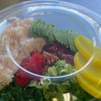 Poke  Bowls · Comes with Sushi Rice, Cucumber, Seaweed Salad, Avocado, Crab salad,  Tobiko, Green Onions, ...