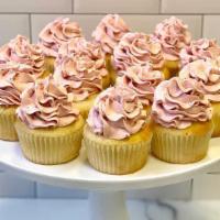 Gf Vanilla Raspberry Cupcake · Our signature gluten free vanilla cupcake topper with raspberry buttercream