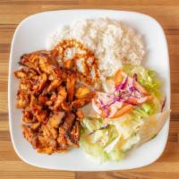 Spicy Chicken Plate · spicy teriyaki chicken, steamed rice, teriyaki sauce and a side salad