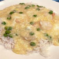Yang Chow Fried Rice (Shrimp & Bbq Pork) · Shrimp, Scallop, Pork, Mushroom, Over Fried Rice.