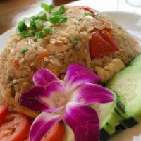 D Fried Rice · green onion, onion, tomato, carrot, cage free egg, house soy