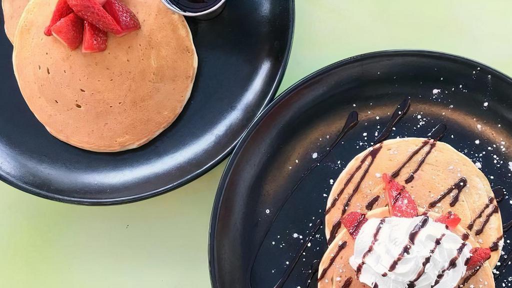Berry Cool Pancake · Buttermilk pancake with chocolate, strawberries, and whipped cream OR buttermilk pancake w/strawberries. **Allergens: wheat, cow's milk