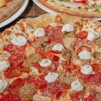 New Yorker · Serves 2 to 3. Sliced mozzarella, fennel sausage, pepperoni, garlic, EVOO, oregano, romano, ...