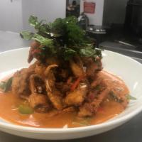 Panang Soft Shell Crab · Crispy soft shell crab with panang curry sauce.