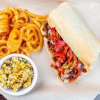 Korean-Style Cheesesteak Sandwich · Spicy. Shaved bulgogi ribeye, sweet and sour peppers and onions, sharp provolone, Korean BBQ...