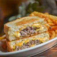 Cheese Burger Grilled Cheese · Grilled Hamburger, Cheddar, Mozzarella, Diced Onions On Toasted Butter Bread