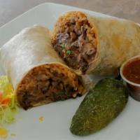 Burritos · Choice of meat, rice, bean, cheese, onion, and cilantro.