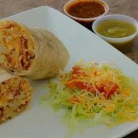 Breakfast Burrito · Choice of meat, egg, potatoes, and cheese.