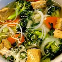 Veggie & Tofu Noodle Soup · Includes basils, beansprouts, jalapenos, limes, hoisin sauce, and siracha sauce. Add meat, n...