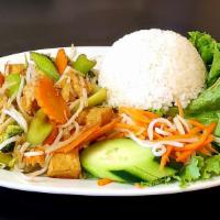 Veggie & Tofu With Steamed Rice · Includes lettuce, cucumbers, pickled carrots, and soy sauce. Add meat, rice or noodles for a...