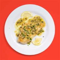 Chicken Piccata · Chicken breast in a delicious piccata sauce of lemon, butter, and capers. Served with your c...
