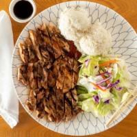 Chicken Teriyaki · Served with white steamed rice and salad.