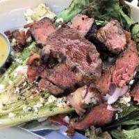 Grilled Romaine + Steak · Flame Grilled Romaine And Australian Wagyu Top 
Sirloin, Smoked Bacon, Gorgonzola Cheese Cru...