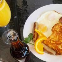 French Toast Breakfast · Choice of turkey sausage or pork sausage or bacon or Canadian ham and eggs.