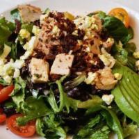Chicken Cobb Salad · Tarragon and chervil roasted breast of chicken, field greens, avocado, heirloom tomatoes, wa...